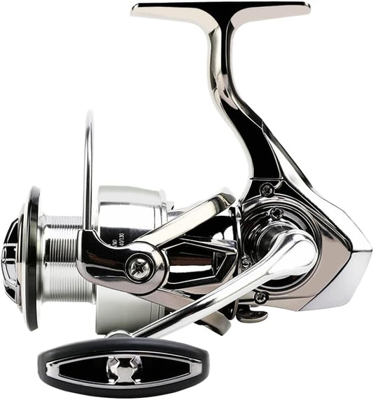 スピニングリール 巻き心地の良いフルメタル釣り用リール、左右交換式ダブルハンドル、投げ釣り 軽量化、スピニングリール 1000 2000 2500 3000 4000 5000 冷間鍛造合金製ギア ギア比5.5:1、6+1BBボールベアリング、ドラグ力調整7~15Kg、銀色系 全魚種対応のMIRACLEシリーズ釣り具