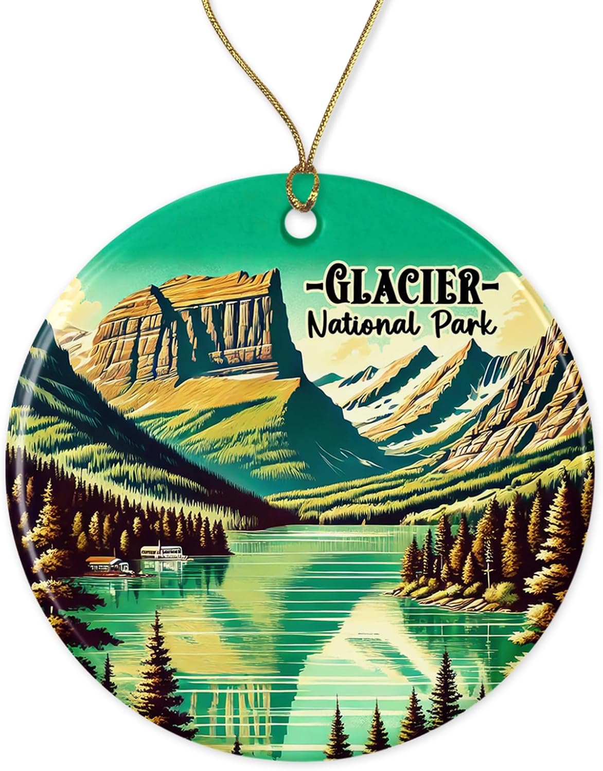 Glacier Keepsake – Adorno de parque nacional – Adorno de cerámica Montana Mountain – Adorno de viaje glaciar – Adorno memorable impreso en ambos lados