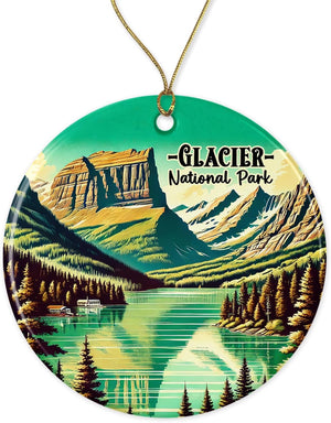 Glacier Keepsake – Adorno de parque nacional – Adorno de cerámica Montana Mountain – Adorno de viaje glaciar – Adorno memorable impreso en ambos lados