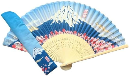 Kyoisu Silk Fan with Bag, Cherry Blossom Mt. Fuji Approx. 8.3 inches (21 cm), Men's, Women's, Overseas Souvenir, Japanese Goods