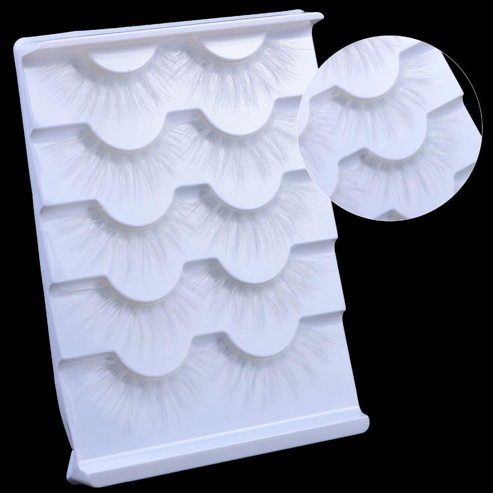 5 Pairs White False Eyelashes, Cosplay Eyelashes, 3D Multilayer Anime Cartoon Eyelashes Effect, Fluffy, Fluffy, Cat Eyes, White False Eyelashes, Fancy Dress Eyelashes Tool (White)