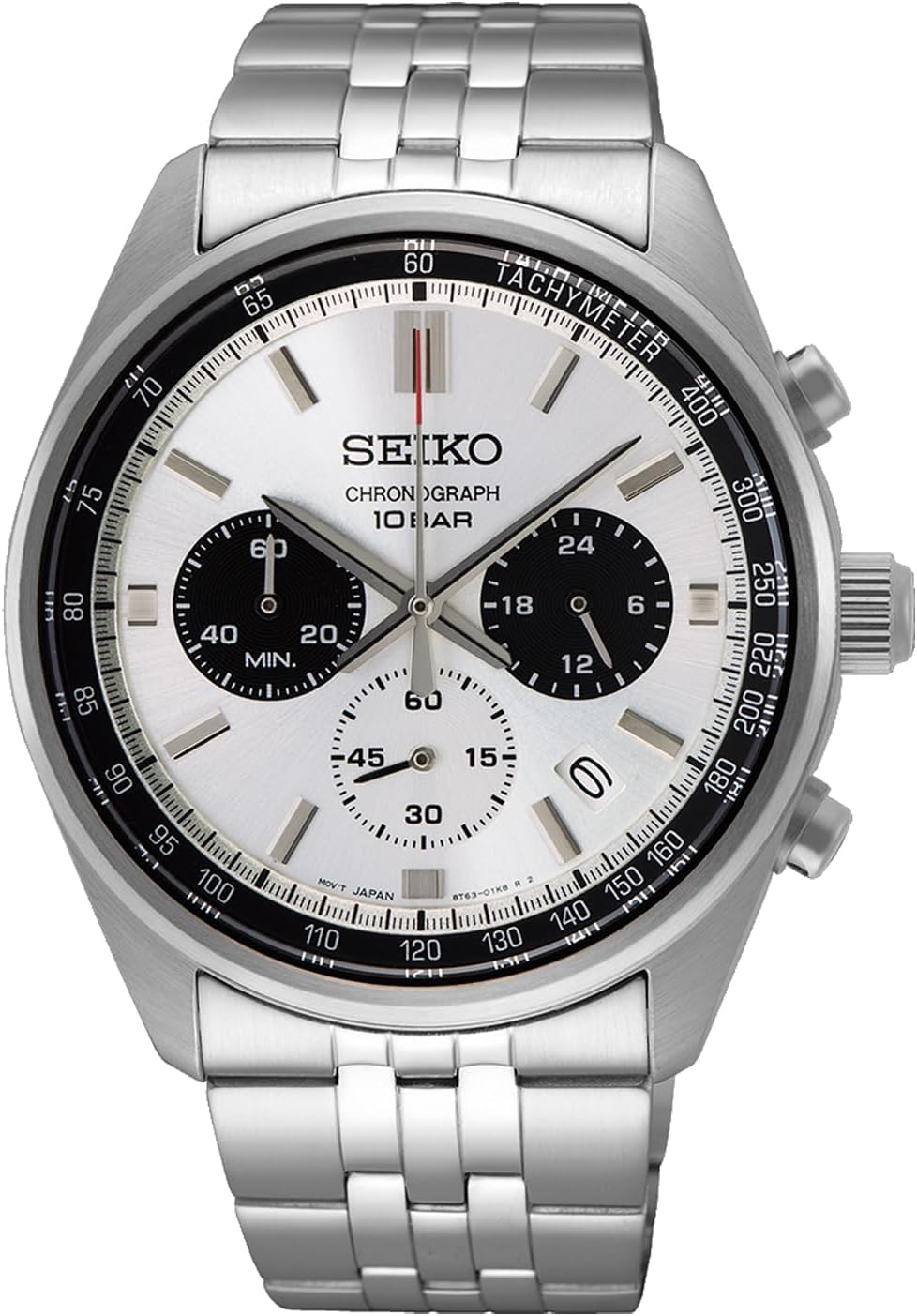Seiko SSB425P1 Men's 1/5 Second Chronograph Quartz Wristwatch, Silver Panda, Overseas Model