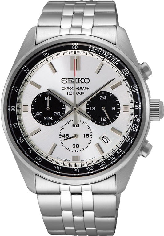 Seiko SSB425P1 Men's 1/5 Second Chronograph Quartz Wristwatch, Silver Panda, Overseas Model