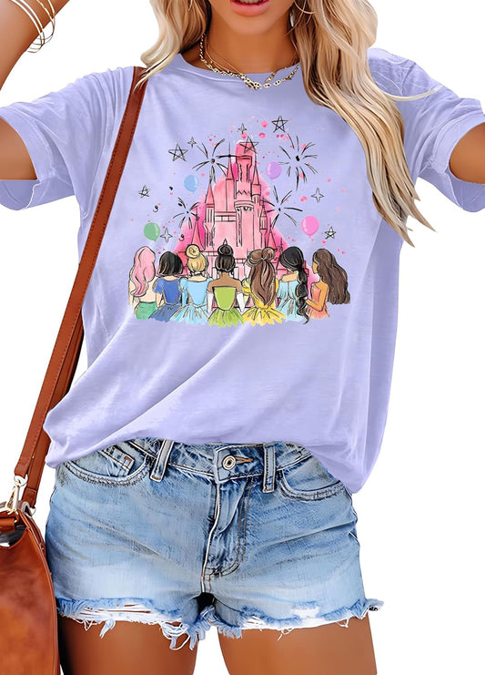 Camisetas de princesa mágica para mujer: camiseta de Magic Kingdom, camiseta de princesa, divertida camiseta familiar para vacaciones, camiseta casual para vacaciones
