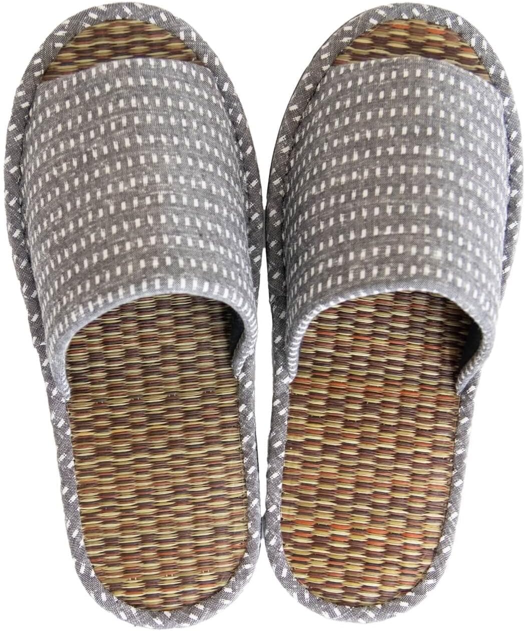 OKA Kurume Woven Tatami Slippers, Made in Japan, Size L, Gray