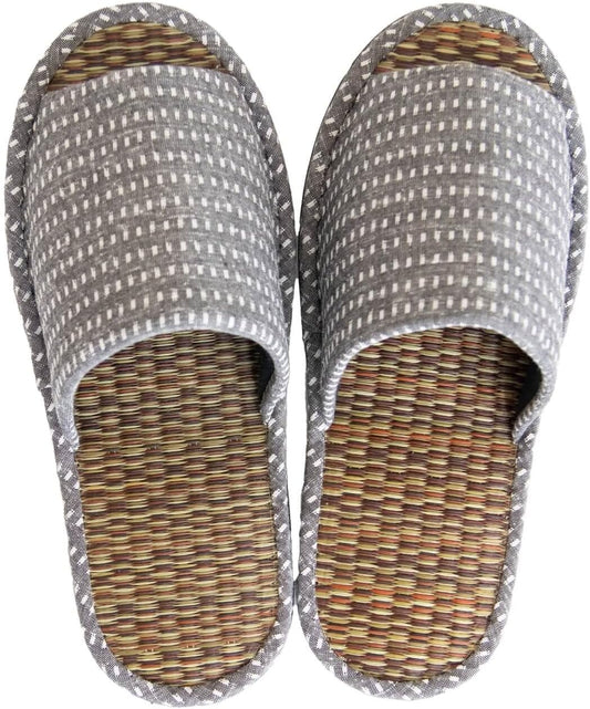 OKA Kurume Woven Tatami Slippers, Made in Japan, Size L, Gray