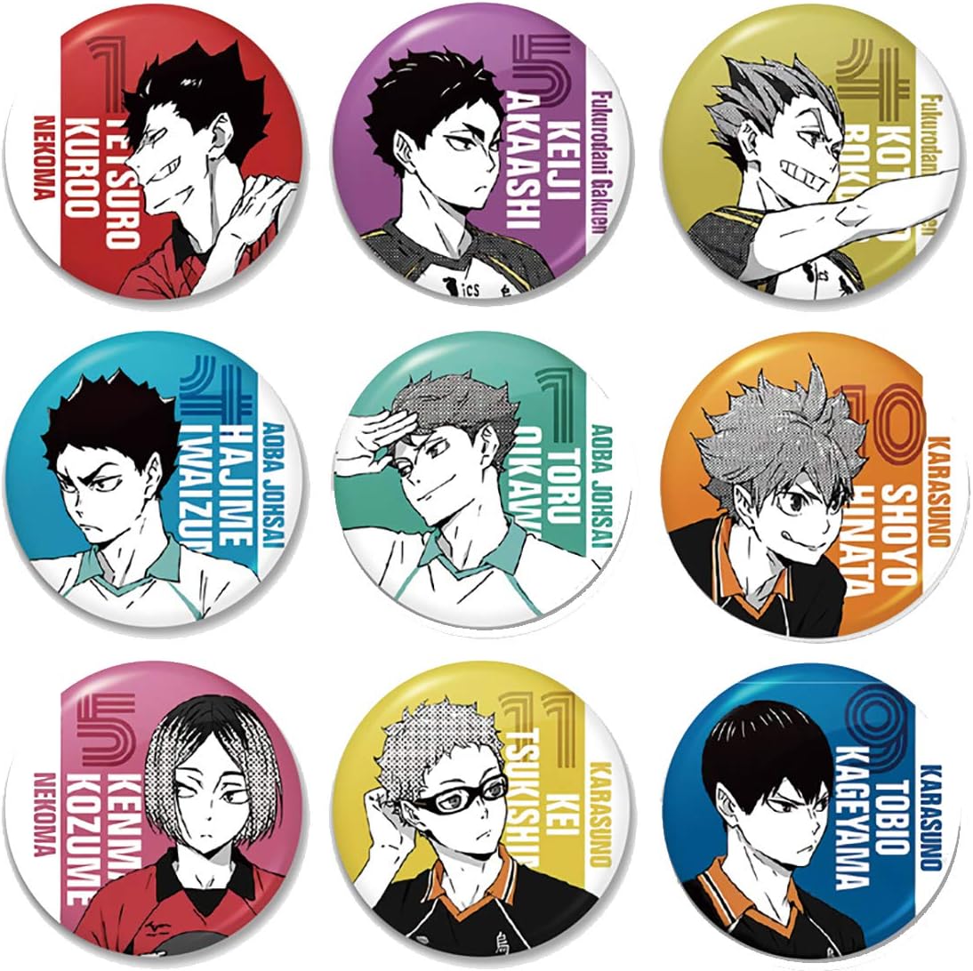 Set of 9, Popular Manga for Haikyuu!! Badge, Can Batch, Animation, Brooch, Mobile Q, Circular, Cute, Stylish, HD, Portable, Convenient, High School Students, Junior High School Students, Moe Goods,
