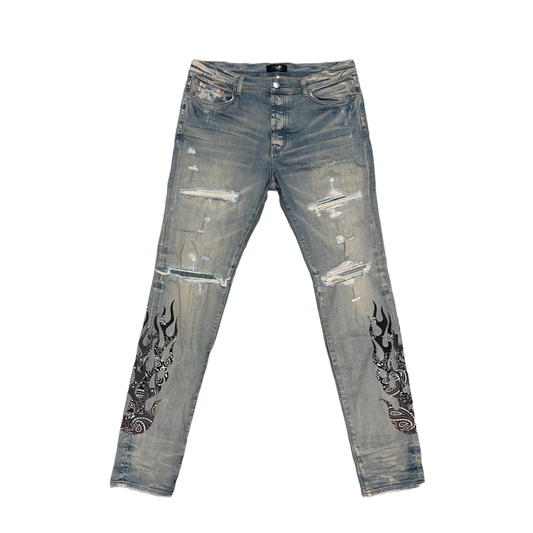 AMIRI 'CLAY INDIGO/BLACK BANDANA FLAME' JEANS