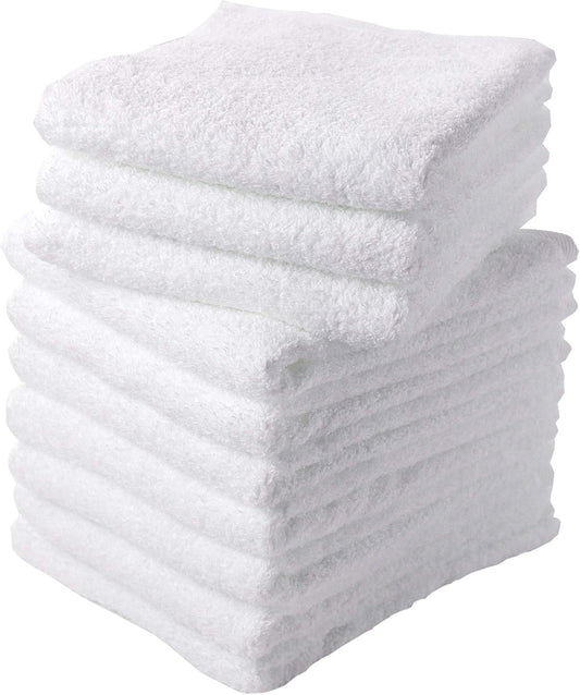 Senshu Towel Face Towel, Medium Thick, 320 Momme), Made in Japan, 100% Cotton, Water Absorbent, Commercial Use, Set of 10 Same Color, White