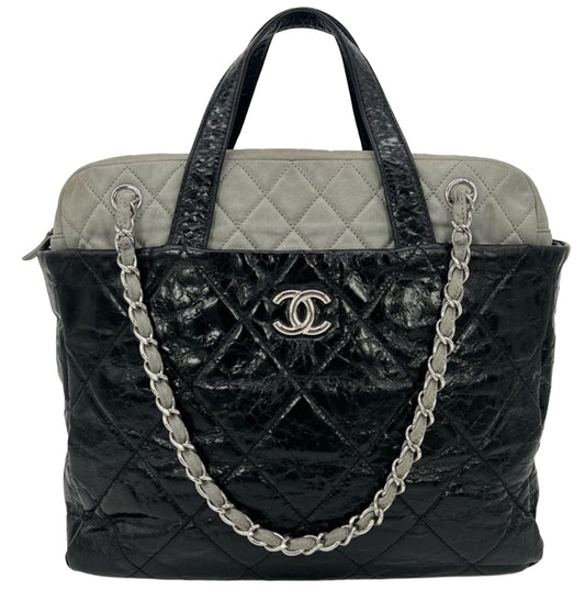 CHANEL BICOLOR PORTOBELLO GLAZED CALFSKIN SHOPPING TOTE