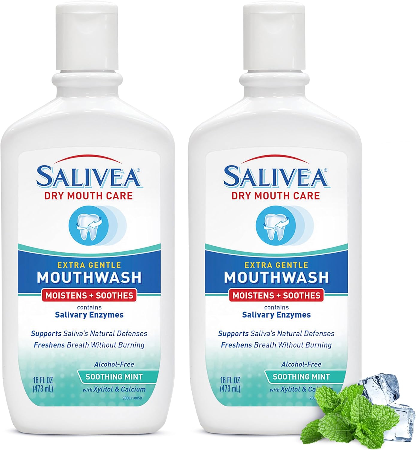 SALIVEA Dry Mouth Mouthwash Soothing Mint Flavor 16 oz Bottle Pack of 2 | Natural salivary enzymes gently freshen breath and aid daily oral care, sensitive-mouth formula for kids and adults