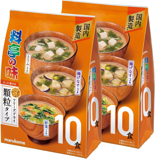 Marukome Restaurant Aji Freeze Dried Miso Soup, 10 Servings x 2 Bags, Tofu, Fried Eggplant, Vegetables, 3 Types Assortment, Miso Soup, Instant, Instant