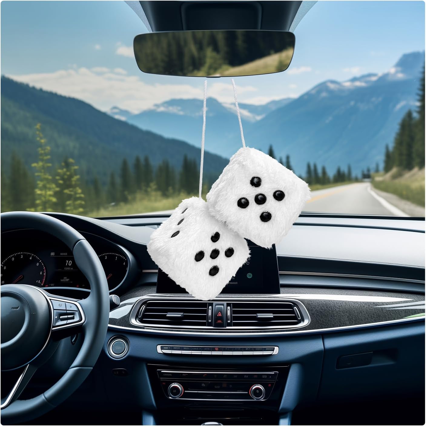 Par de dados de felpa mullidos para automóvil, 3 pulgadas, retro, cuadrado, espejo retrovisor, adorno colgante con puntos, dados de felpa suave, para pareja, bonita decoración de espejo para