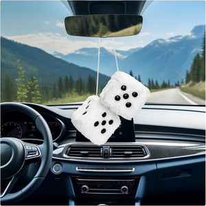 Par de dados de felpa mullidos para automóvil, 3 pulgadas, retro, cuadrado, espejo retrovisor, adorno colgante con puntos, dados de felpa suave, para pareja, bonita decoración de espejo para