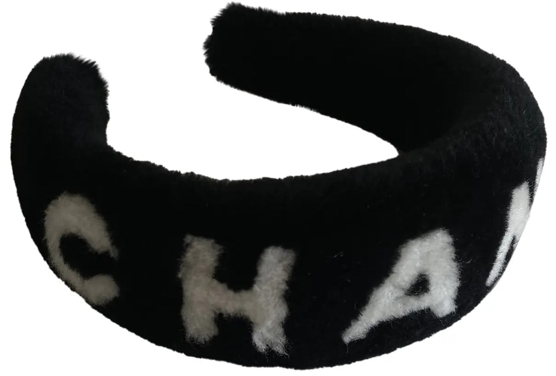 CHANEL 'SHEARLING LOGO' BLACK 25B HEADBAND