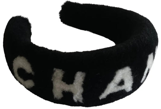 CHANEL 'SHEARLING LOGO' BLACK 25B HEADBAND
