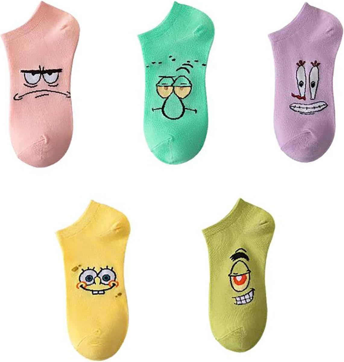 SpongeBob Socks, Socks, 5 Pairs Set, SpongeBob Patrick Star, Karni Socks, Show, Cotton, Breathable, Sweat Absorbent, Women's, Men's, Shallow Socks, For Work or School, Spring/Summer, Anime