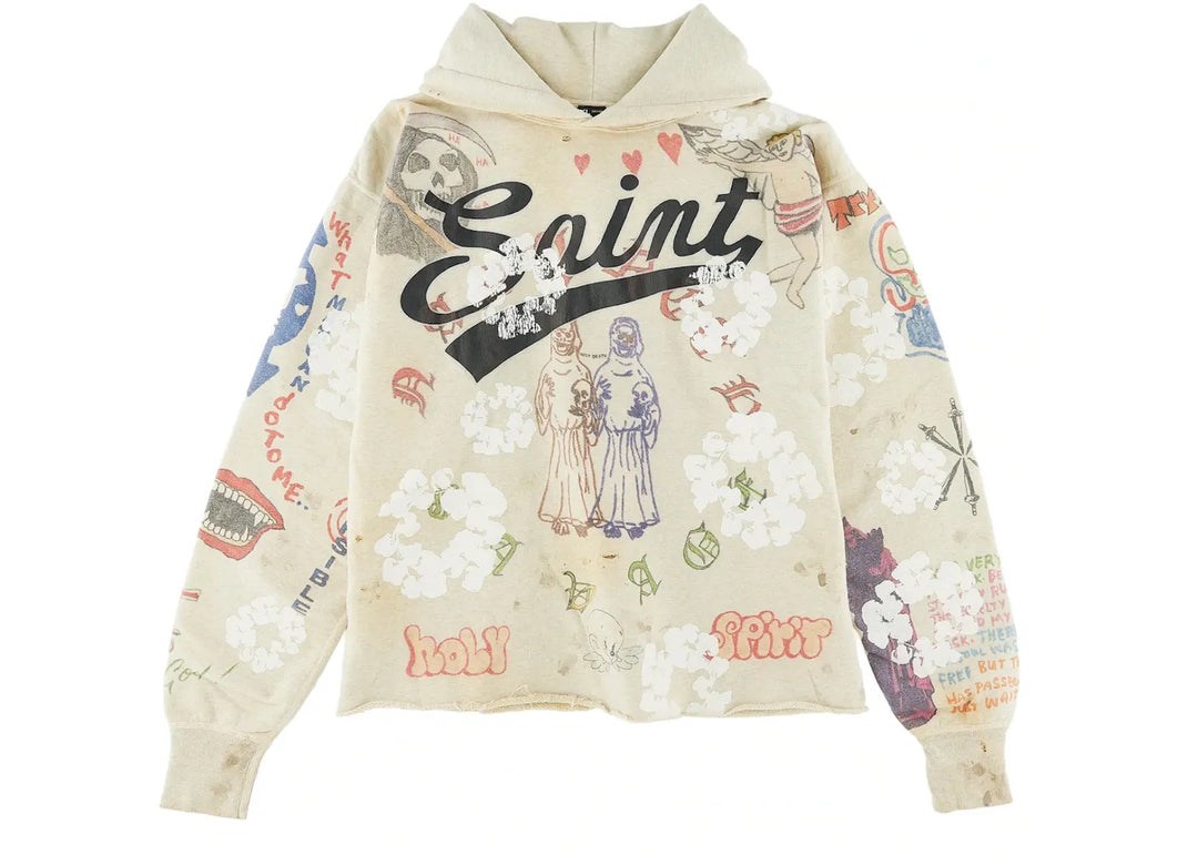 SAINT MICHAEL X DENIM TEARS GRAFFITI HOODIE GREY