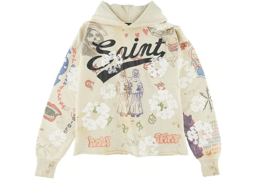 SAINT MICHAEL X DENIM TEARS GRAFFITI HOODIE GREY