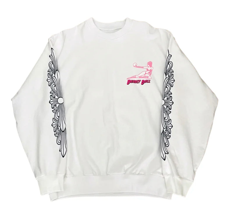 CHROME HEARTS DEADLY DOLL 'CRY ON ME' WHITE CREWNECK