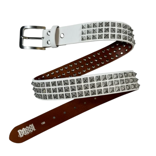 BOSSI 'SILVER ON WHITE' STUDDED BELT