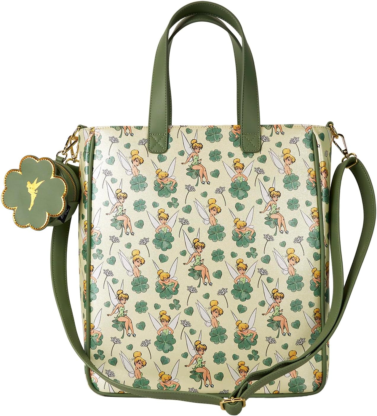 Loungefly Disney Tinker Bell Bolsa Tote de Trébol de 4 Hojas con Bolsa para Monedas