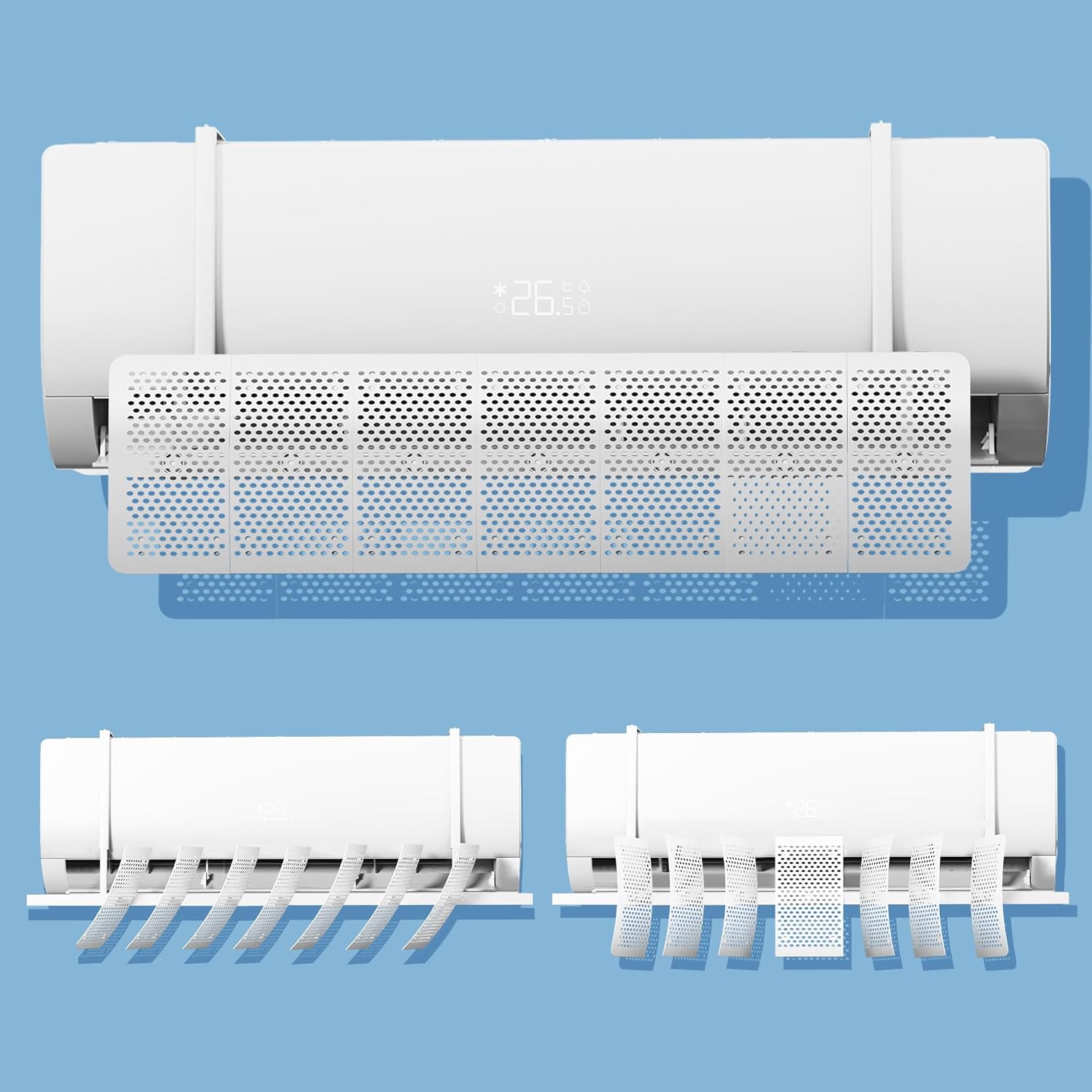 Air Conditioner Windbreak Air Conditioner Windbreak Cover Up-Down-Left-Right Wind Direction Adjustment Panel Wind Direction Vertical and Horizontal 180° Adjustment 7-Louver Design Wind Volume