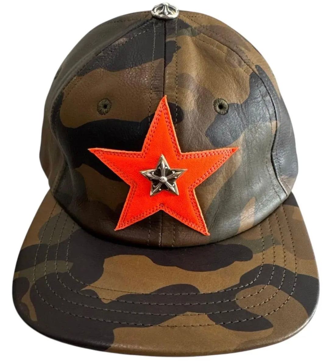 CHROME HEARTS 'CAMO' SILVER EMBELLISHED STAR PATCH LEATHER HAT