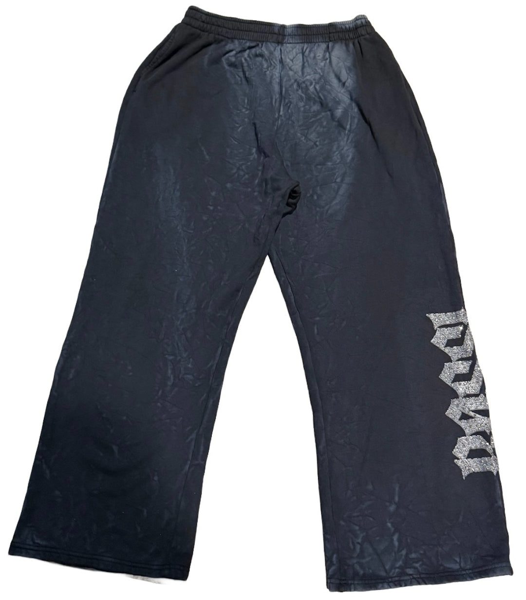 BOSSI 'SILVER FLAME' WASHED BLACK RHINESTONE SWEATPANTS