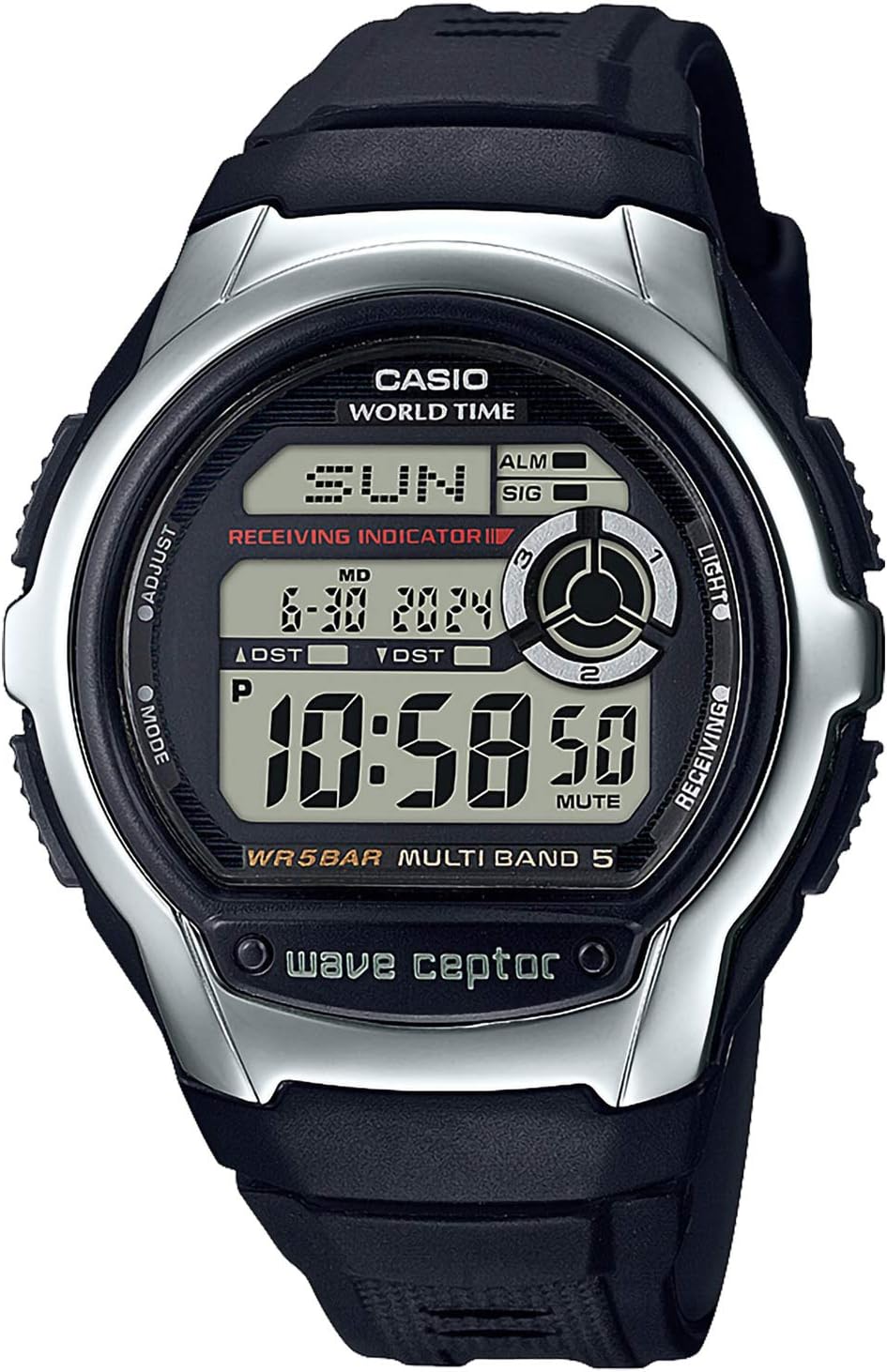 Casio WV-M60R Series Wave Sceptor Wristwatch, Silver, Round/Silver Eye (Light: Amber)
