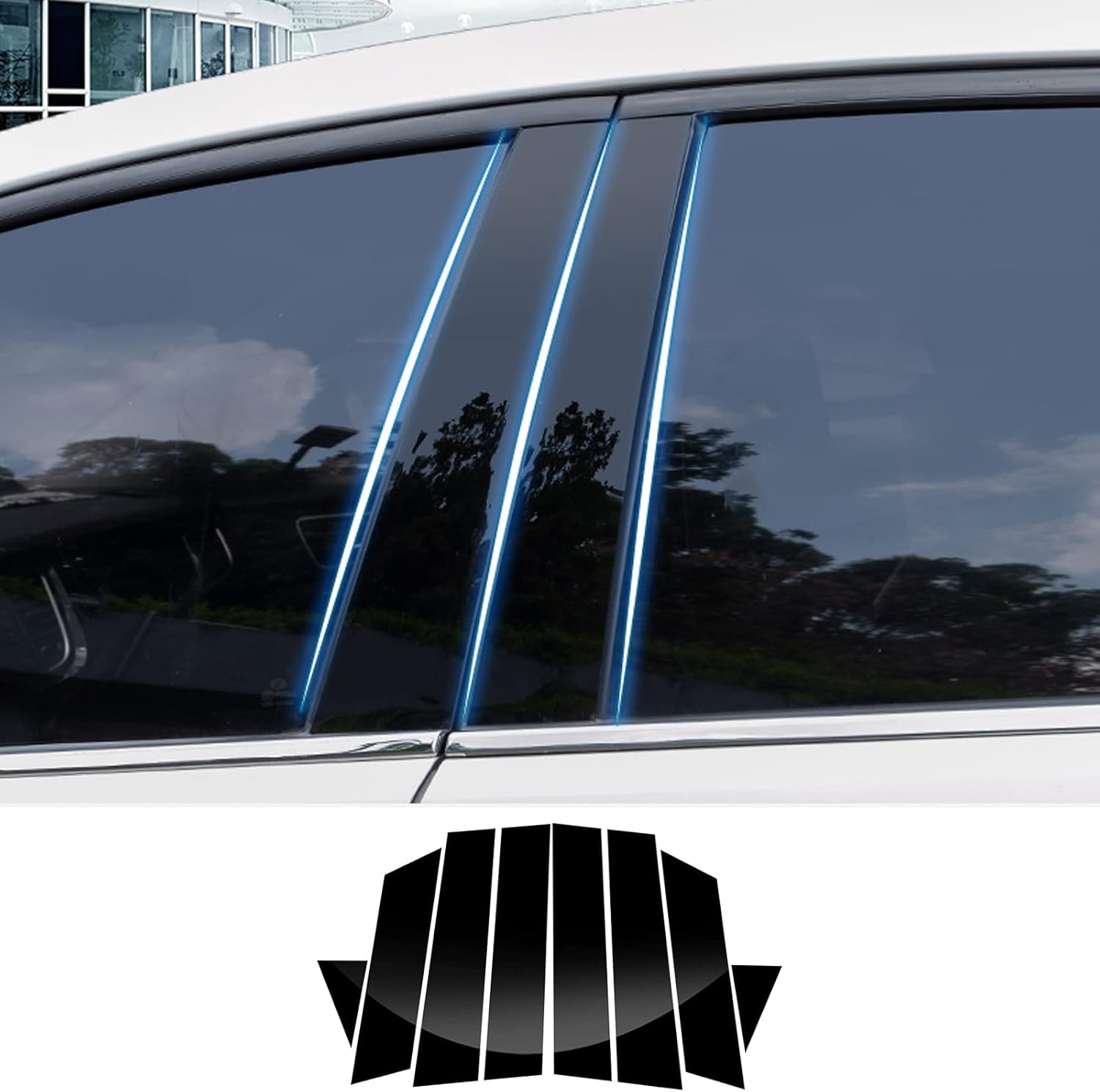 Compatible Toyota Land Cruiser Prado 150 Series Front and Back (September 2009-2021) Pillar Garnish B Pillar Genuine Side Visor Protective Cover Set of 8 (Piano Black)