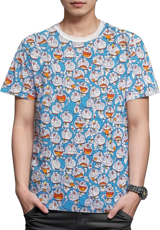 Finplus Short Sleeve Doraemon T-Shirt, Chock, Allover Pattern, Goods, Character, Matching