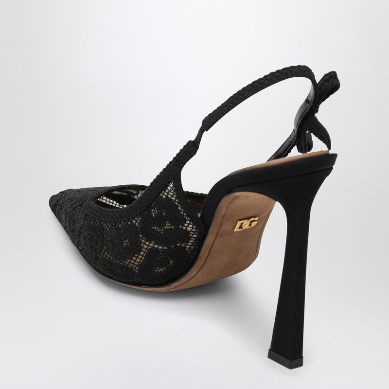 Dolce  Gabbana ラインストーン付きのドルチェ＆ガッバーナブラックレースのスリングバック - Image 1