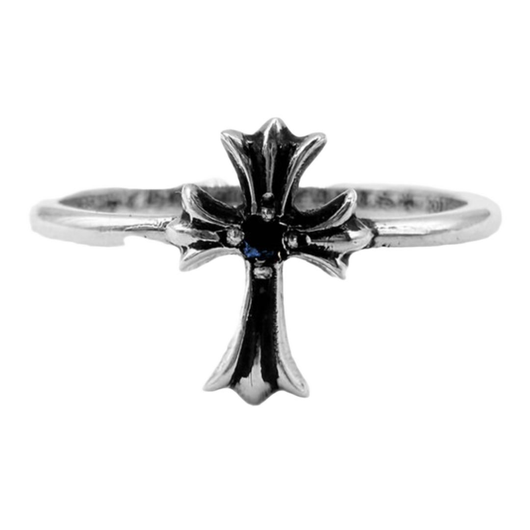 CHROME HEARTS 'BUBBLE GUM BLUE SAPPHIRE' CROSS RING