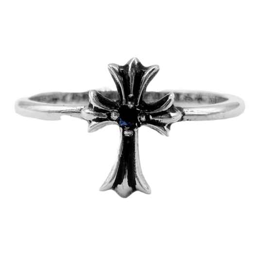 CHROME HEARTS 'BUBBLE GUM BLUE SAPPHIRE' CROSS RING