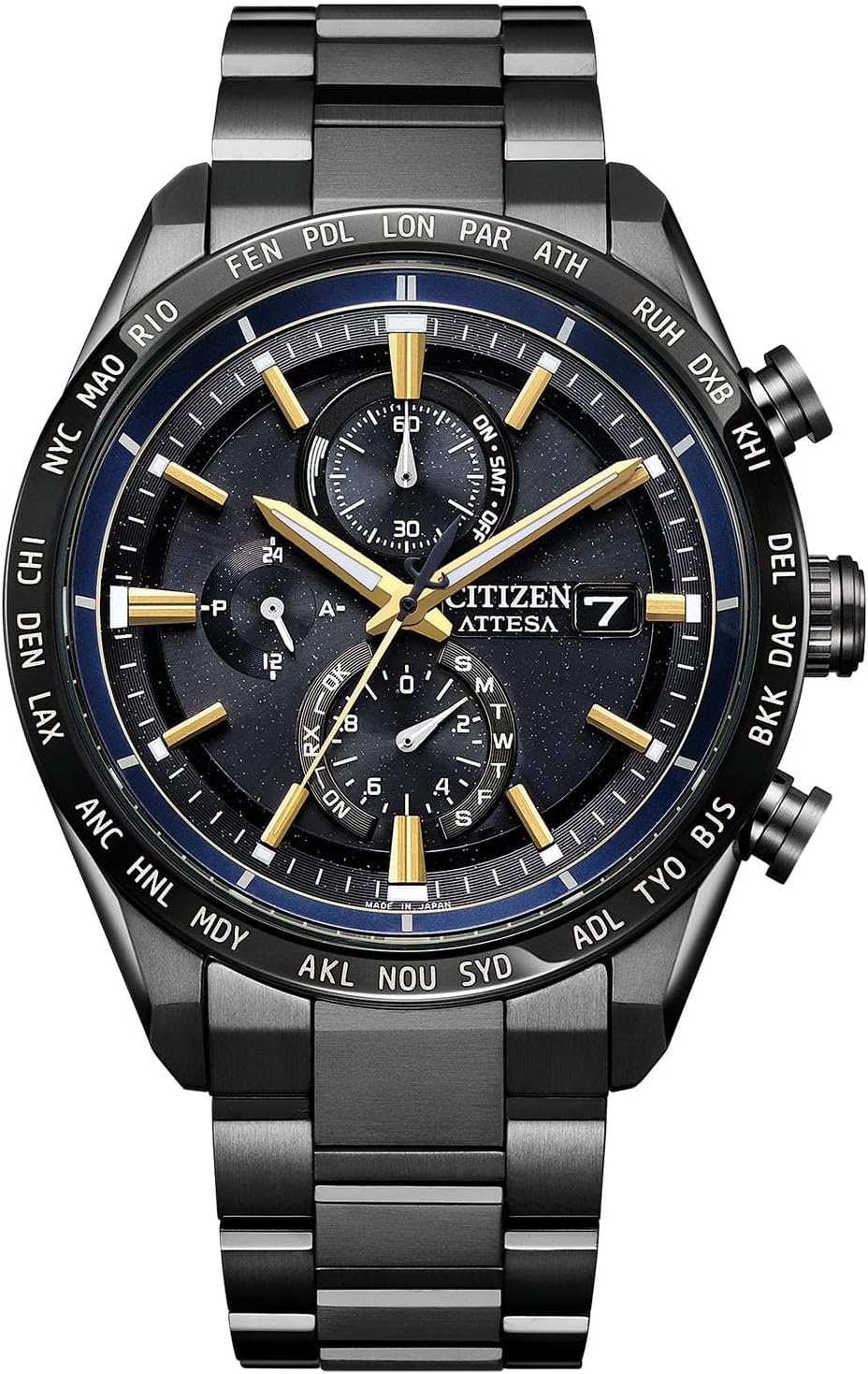 Citizen AT8289-67E Wristwatch, Eco-Drive, Radio Clock, Waterproof, Limited Model, JAXA LABEL HTV-X Limited Model, Black, Blue, Lightweight, Men's, Black