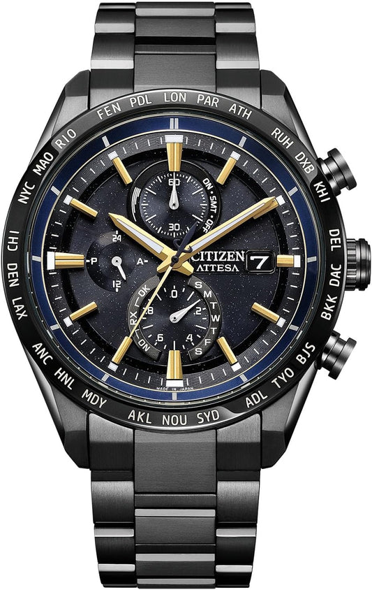 Citizen AT8289-67E Wristwatch, Eco-Drive, Radio Clock, Waterproof, Limited Model, JAXA LABEL HTV-X Limited Model, Black, Blue, Lightweight, Men's, Black