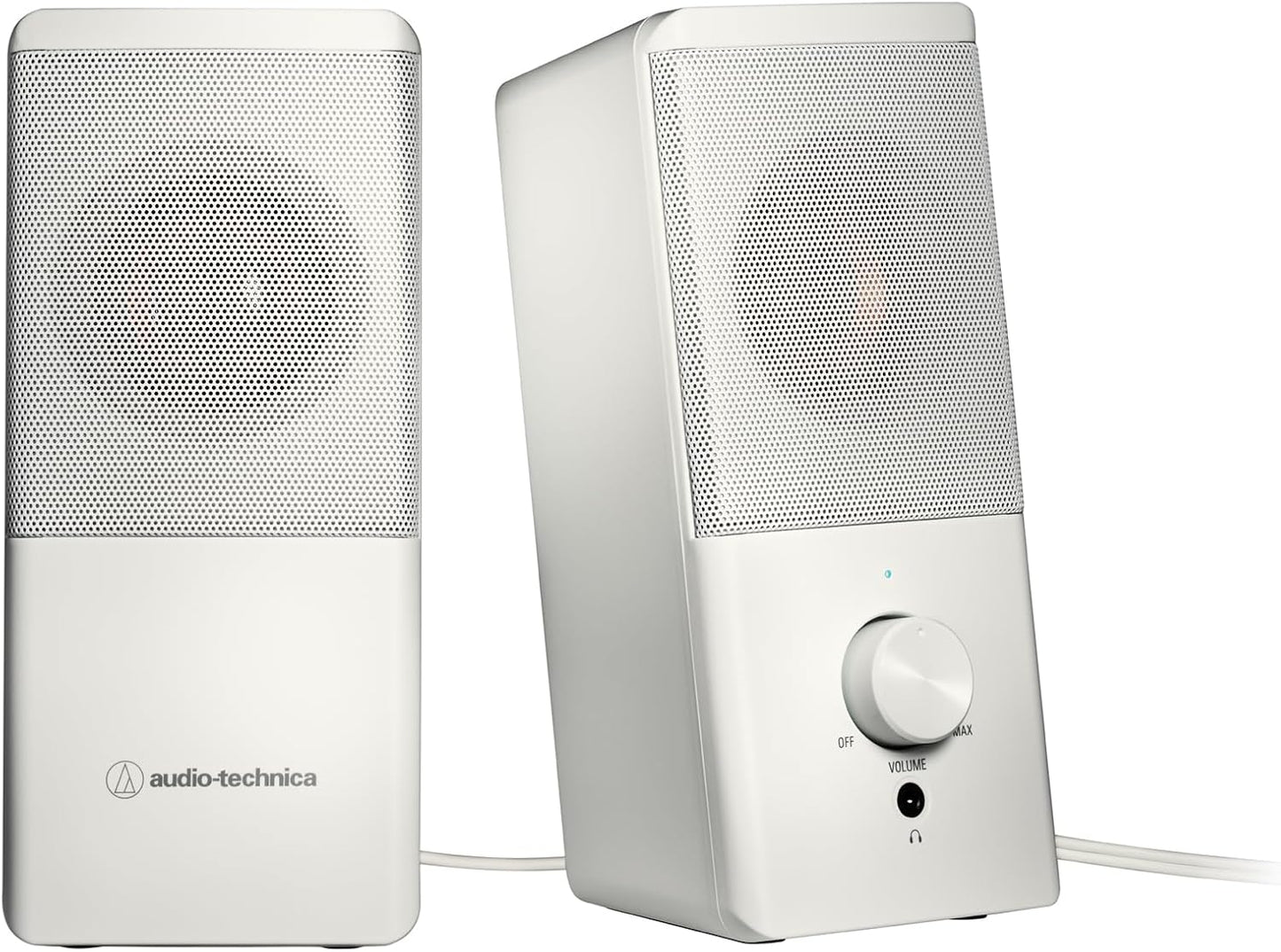 Audio Technica AT-SP95 WH Active Speaker White PC Tablet Record Player USB Power Space Saving Design Front Headphone Jack Low Power High Output White