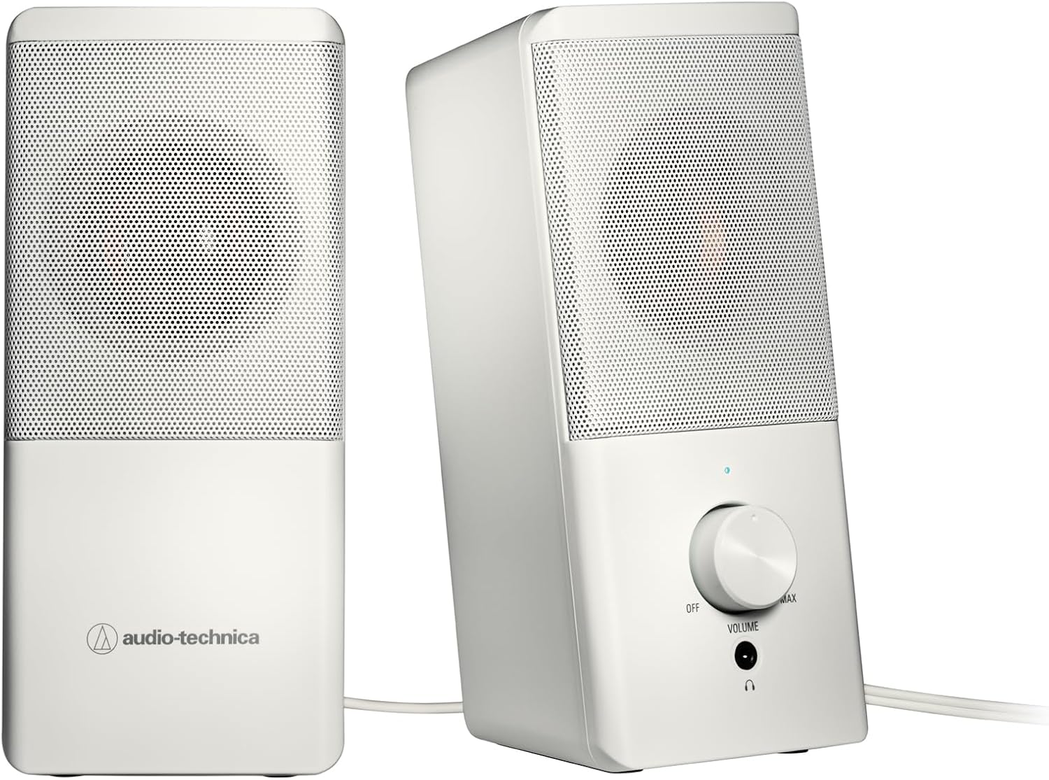 Audio Technica AT-SP95 WH Active Speaker White PC Tablet Record Player USB Power Space Saving Design Front Headphone Jack Low Power High Output White