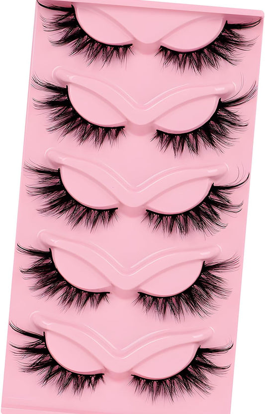 WALWAL Fox False Eyelashes - Natural Curly 3D Volume Fake Mink Lashes, Perfect for Cat Eye Makeup! Fluffy, Light and Attractive (Fox Style F, 5 Pairs)