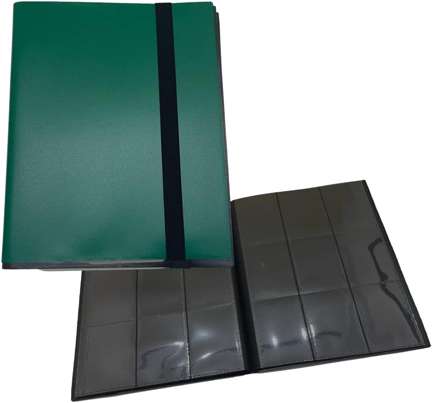ING STYLE Trading Card File, 40 Pages, Holds 360 Sheets, Includes Band, Card File, Side Slot, Large Capacity (Green)