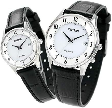 Citizen AS1060-11A ES000-10A Pair Wristwatch, Eco-Drive, Radio Wave, Made in Japan, Thin, Leather Strap, White x Black, Unisex