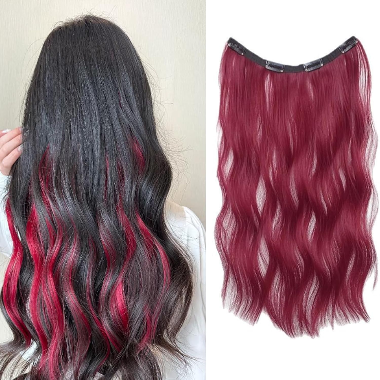 One Touch Color Extension, Color Extension, 19.7 inches (50 cm), Synthetic Hair, Long Curled, Hair Extension, Cosplay, Heat Resistant, Korean Style, Party, Fashion, Performance, Extension