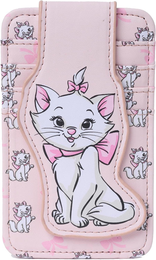 Disney Tarjetero para mujer, delgada, compacta, cartera, crédito, pequeño viaje a presión, Marie Aristocats Rosa, Tarjetero