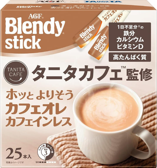 AGF Blendy Stick, Tanitaka Café Supervision, Comforting Café au Lait, Caffeine-Free, 25 Sticks, Stick Coffee, [Protein]
