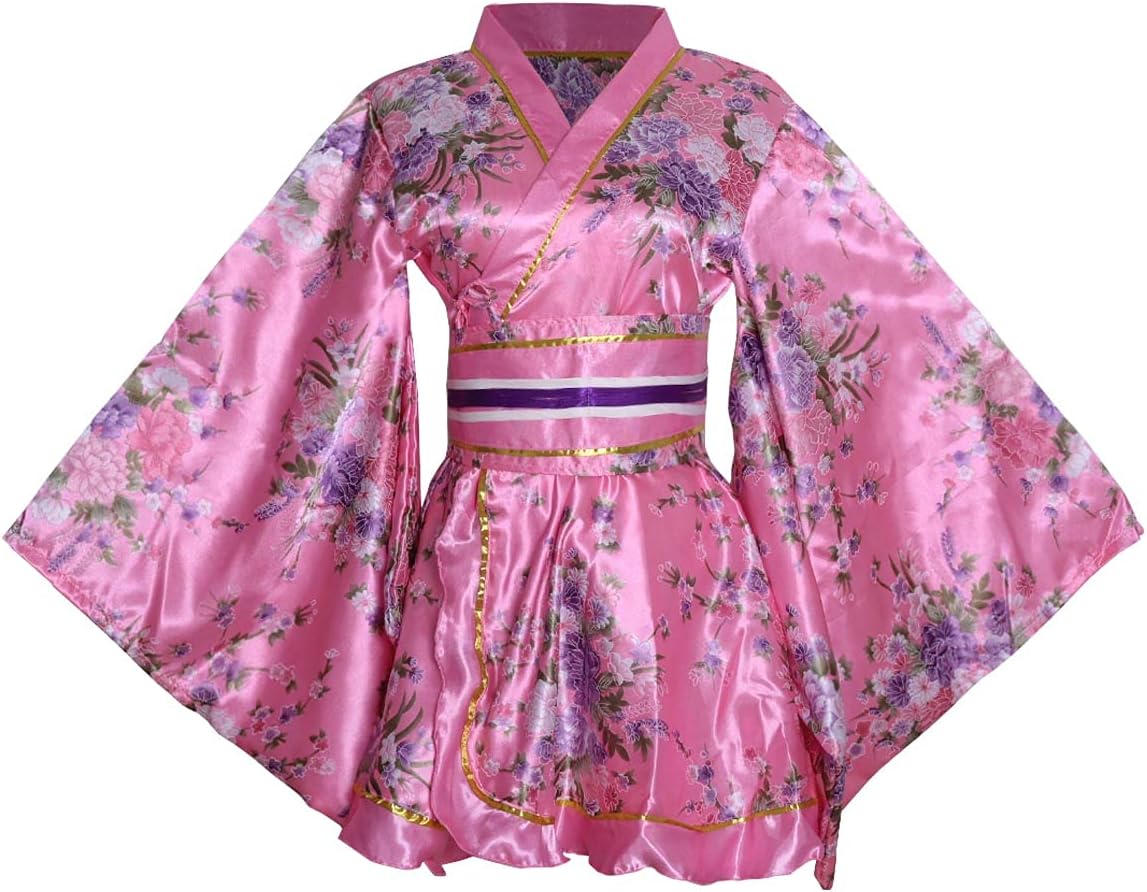 Women's Short Kimono Costume, Floral Pattern, Long Sleeve, Japanese Traditional Geisha, Yukata, Lolita Dress, Sexy Bath, Srobe, Sleepwear Robe, Belt Outfit