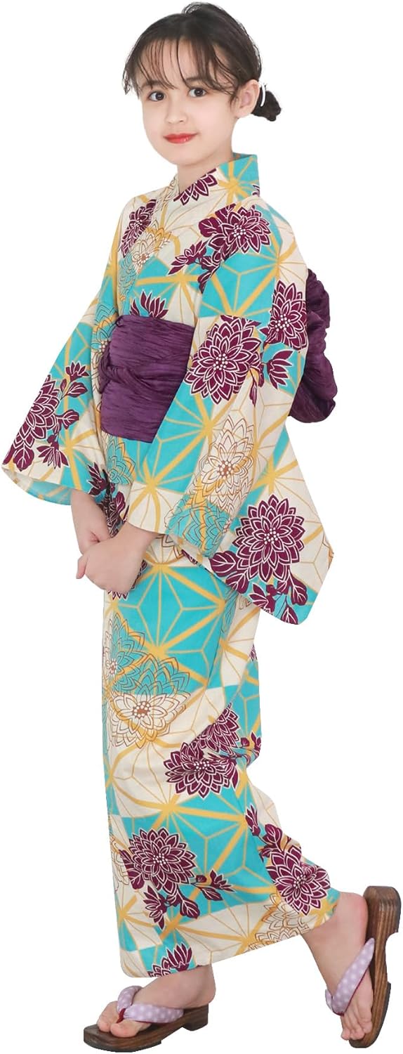 Kyoetsu Yukata Set, 2-Part Style, Girls, Generated, Changed Weaving, 2-Piece Set, Yukata, Waistband, Junior Girls