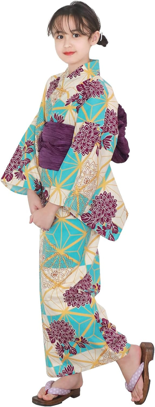 Kyoetsu Yukata Set, 2-Part Style, Girls, Generated, Changed Weaving, 2-Piece Set, Yukata, Waistband, Junior Girls