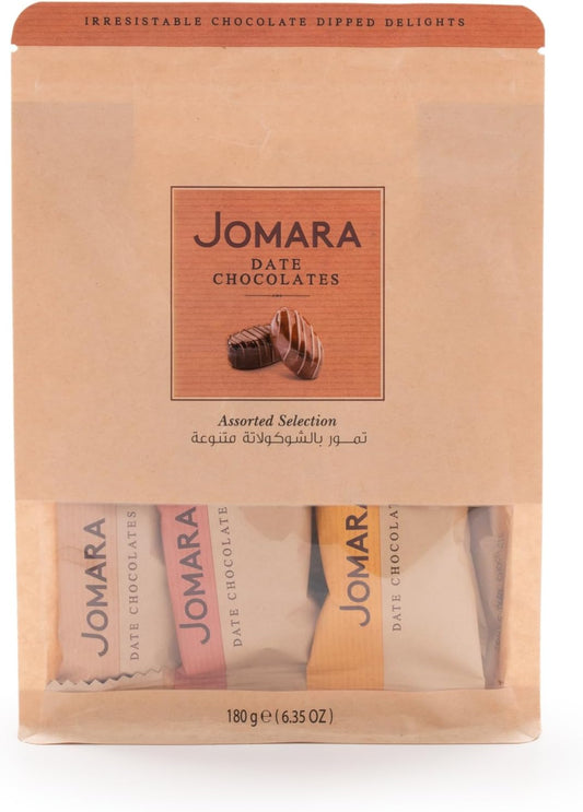 Jomara Dates Chocolate Candy with Dates, 3 Types (Nuts & Orange Peel Filled Date), Premium Filled Dates, 6.3 oz (180 g), Dates Non-GMO, Super Food, Dry Fruits, Sweets