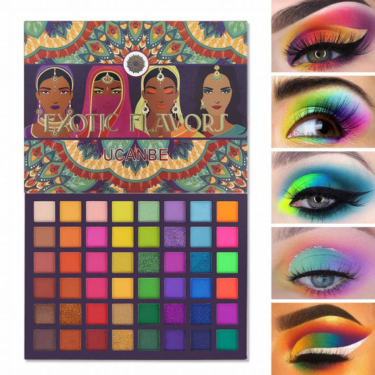 UCANBE EXOTIC FLAVORS - Paleta de maquillaje de sombra de ojos de neón – 48 colores de alta pigmentación – Juego de regalo de paleta de maquillaje de sombra de ojos con brillo mate arcoíris